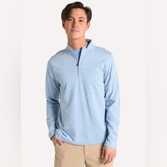 Faherty Men’s Suffolk Pullover Sweater 1/4 Heather Blue Zip Size Large